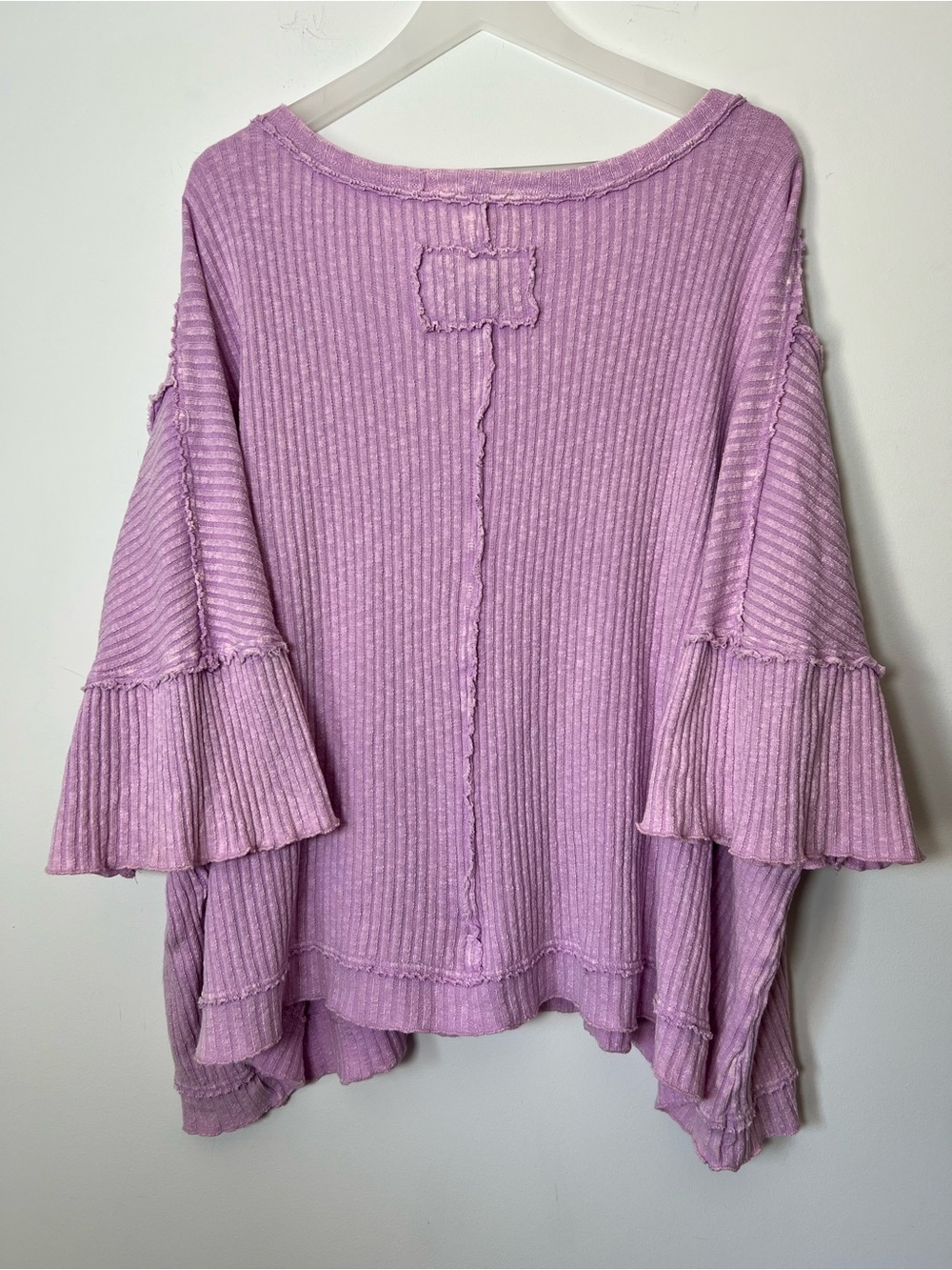 EASEL Ribbed V-Neck Oversized Short Sleeve Top Sunday Comfort Purple Pink - Picture 8 of 12